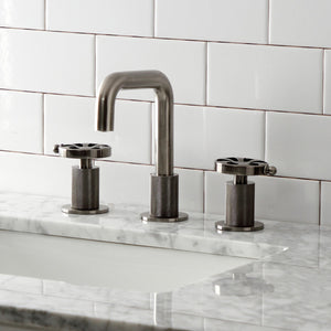 Belknap KS141BSSRX Two-Handle 3-Hole Deck Mount Widespread Bathroom Faucet with Push Pop-Up, Black Stainless