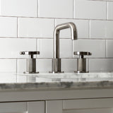 Belknap KS141BSSRX Two-Handle 3-Hole Deck Mount Widespread Bathroom Faucet with Push Pop-Up, Black Stainless