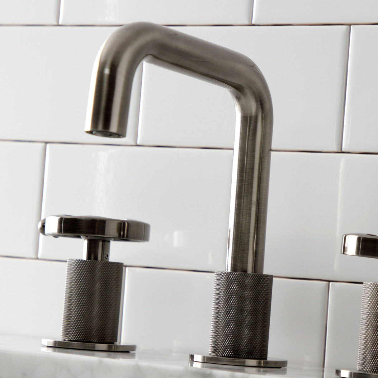 Belknap KS141BSSRX Two-Handle 3-Hole Deck Mount Widespread Bathroom Faucet with Push Pop-Up, Black Stainless