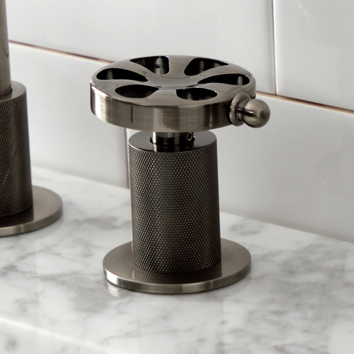 Belknap KS141BSSRX Two-Handle 3-Hole Deck Mount Widespread Bathroom Faucet with Push Pop-Up, Black Stainless