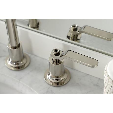 Whitaker KS142KLPN Two-Handle 3-Hole Deck Mount Widespread Bathroom Faucet with Push Pop-Up, Polished Nickel