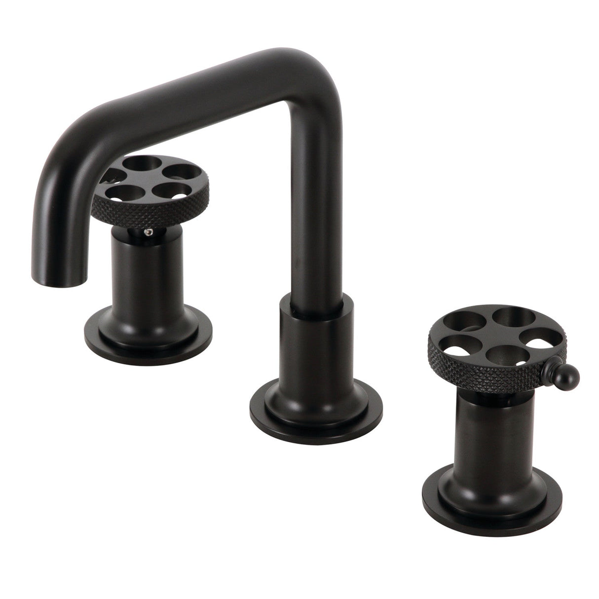 Webb KS142RKXMB Two-Handle 3-Hole Deck Mount Widespread Bathroom Faucet with Knurled Handle and Push Pop-Up Drain, Matte Black