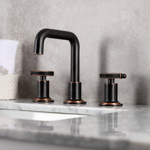 Webb KS142RKXNB Two-Handle 3-Hole Deck Mount Widespread Bathroom Faucet with Knurled Handle and Push Pop-Up Drain, Naples Bronze