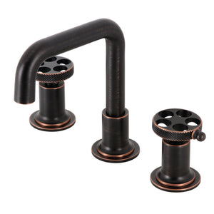 Webb KS142RKXNB Two-Handle 3-Hole Deck Mount Widespread Bathroom Faucet with Knurled Handle and Push Pop-Up Drain, Naples Bronze