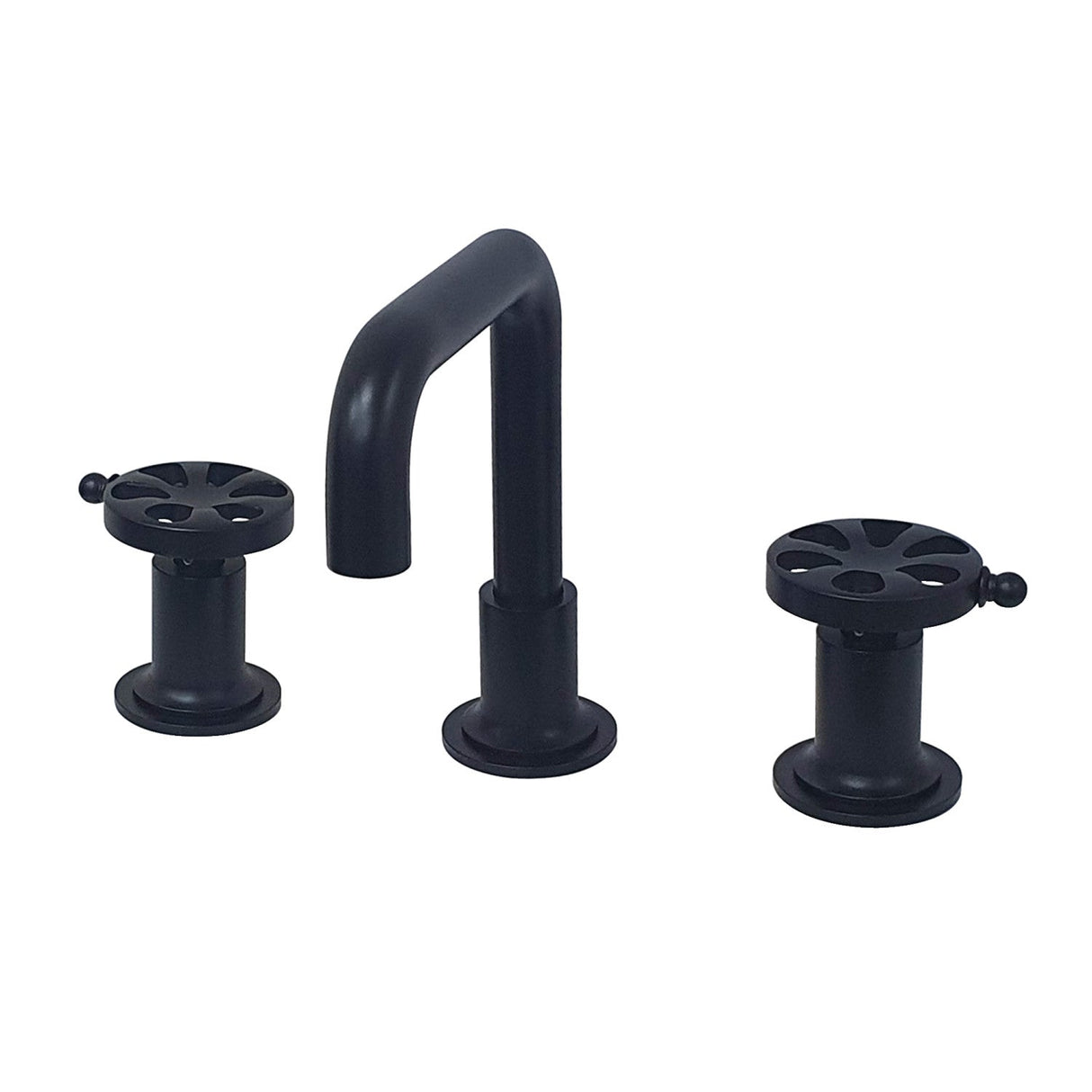 Belknap KS142RXMB Two-Handle 3-Hole Deck Mount Widespread Bathroom Faucet with Push Pop-Up, Matte Black