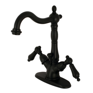 Heritage KS1430AL Two-Handle 1-or-3 Hole Deck Mount Bathroom Faucet with Brass Pop-Up, Matte Black