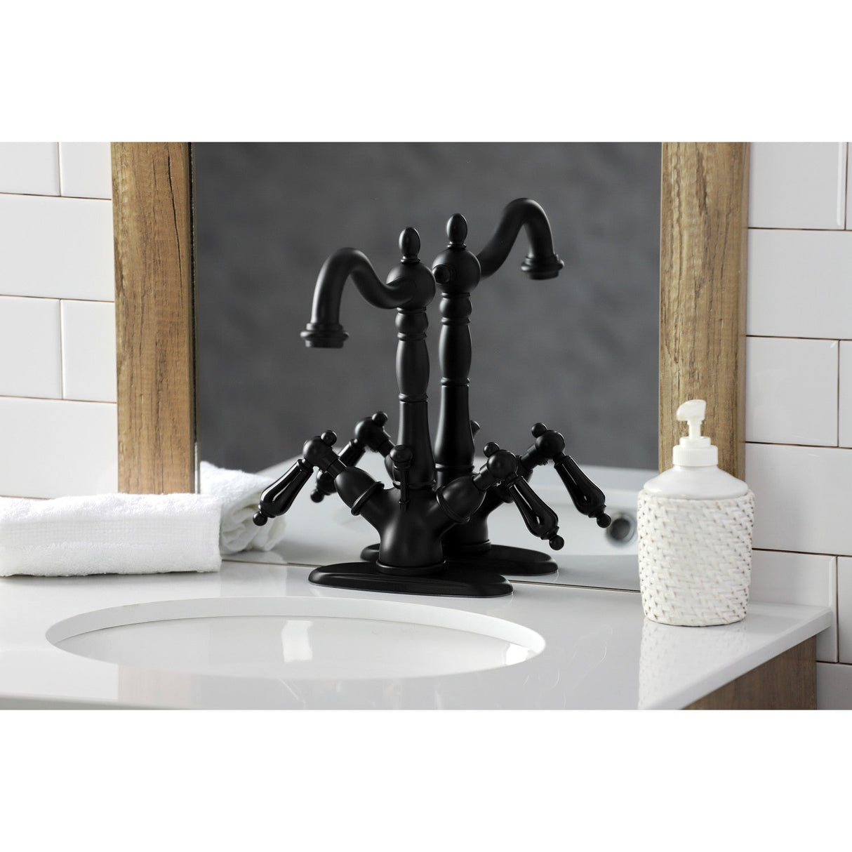 Duchess KS1430PKL Two-Handle 1-or-3 Hole Deck Mount Bathroom Faucet with Brass Pop-Up, Matte Black