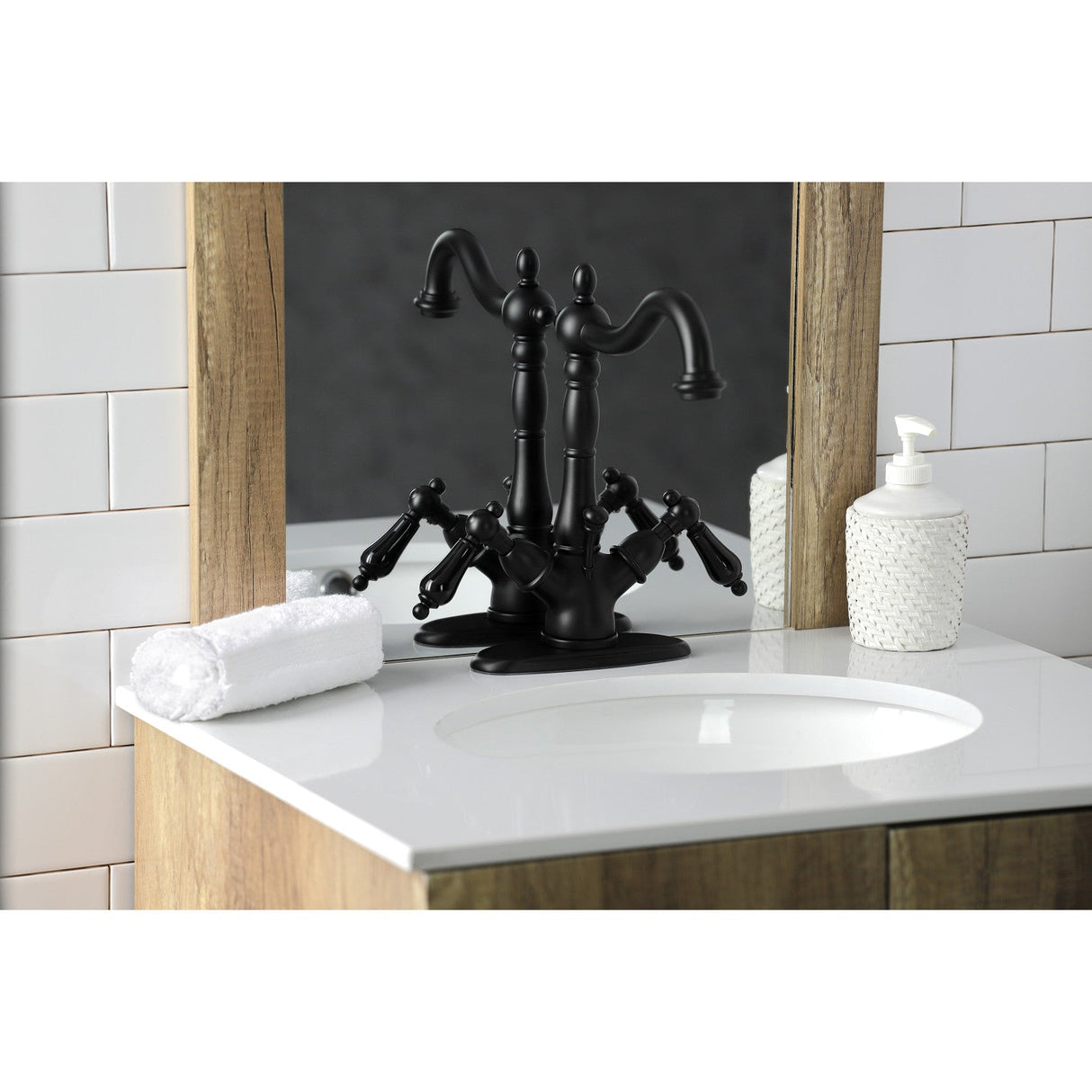 Duchess KS1430PKL Two-Handle 1-or-3 Hole Deck Mount Bathroom Faucet with Brass Pop-Up, Matte Black