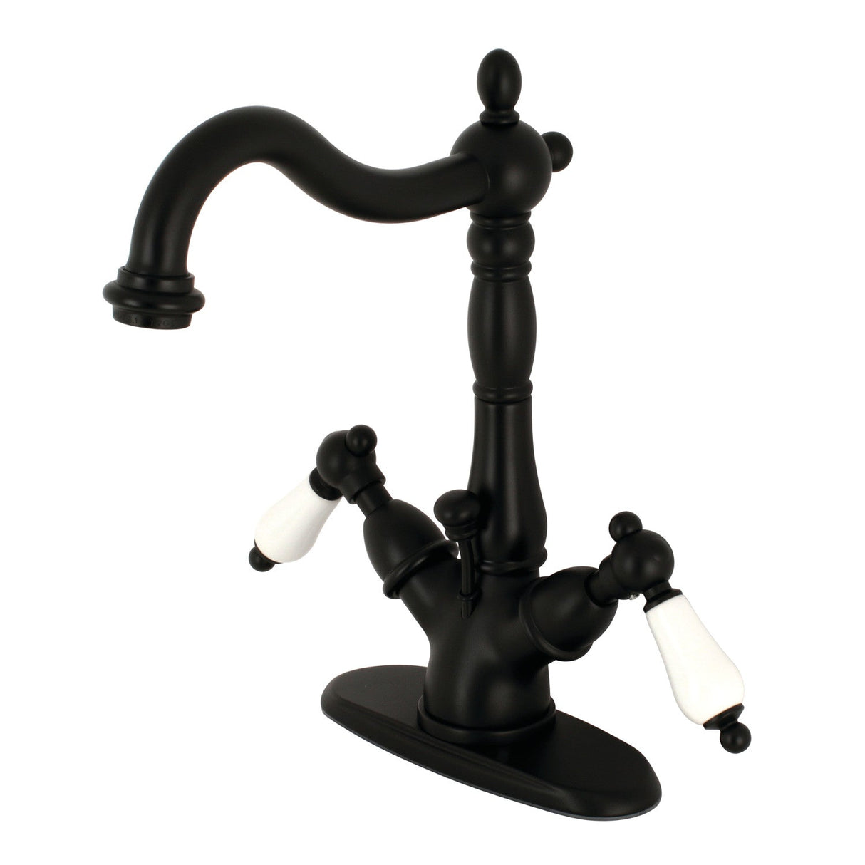 Heritage KS1430PL Two-Handle 1-or-3 Hole Deck Mount Bathroom Faucet with Brass Pop-Up, Matte Black