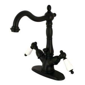 Heritage KS1430PL Two-Handle 1-or-3 Hole Deck Mount Bathroom Faucet with Brass Pop-Up, Matte Black