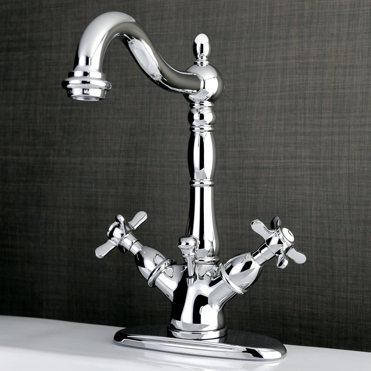 Essex KS1431BEX Two-Handle 1-or-3 Hole Deck Mount Bathroom Faucet with Brass Pop-Up, Polished Chrome