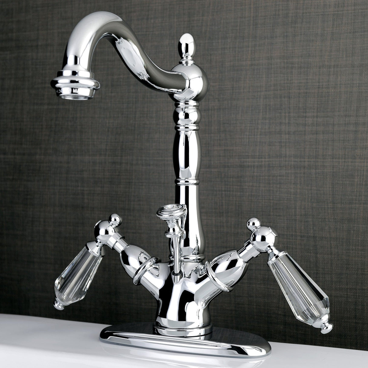 Wilshire KS1431WLL Two-Handle 1-or-3 Hole Deck Mount Bathroom Faucet with Brass Pop-Up, Polished Chrome