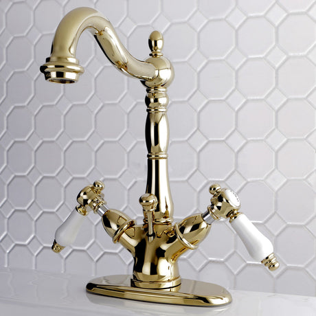 Bel-Air KS1432BPL Two-Handle 1-or-3 Hole Deck Mount Bathroom Faucet with Brass Pop-Up, Polished Brass