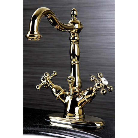 Vintage KS1432BX Two-Handle 1-or-3 Hole Deck Mount Bathroom Faucet with Brass Pop-Up, Polished Brass