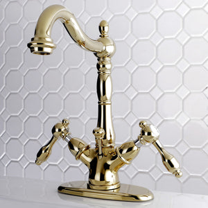 Tudor KS1432TAL Two-Handle 1-or-3 Hole Deck Mount Bathroom Faucet with Brass Pop-Up, Polished Brass