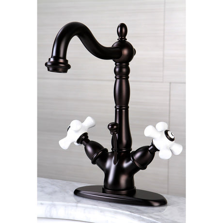 Heritage KS1435PX Two-Handle 1-or-3 Hole Deck Mount Bathroom Faucet with Brass Pop-Up, Oil Rubbed Bronze
