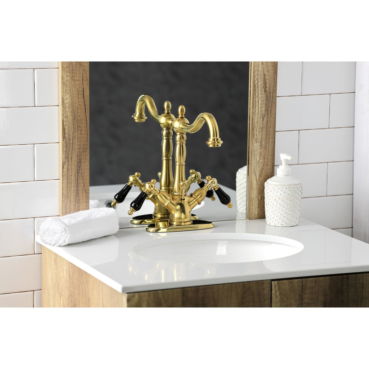 Duchess KS1437PKL Two-Handle 1-or-3 Hole Deck Mount Bathroom Faucet with Brass Pop-Up, Brushed Brass