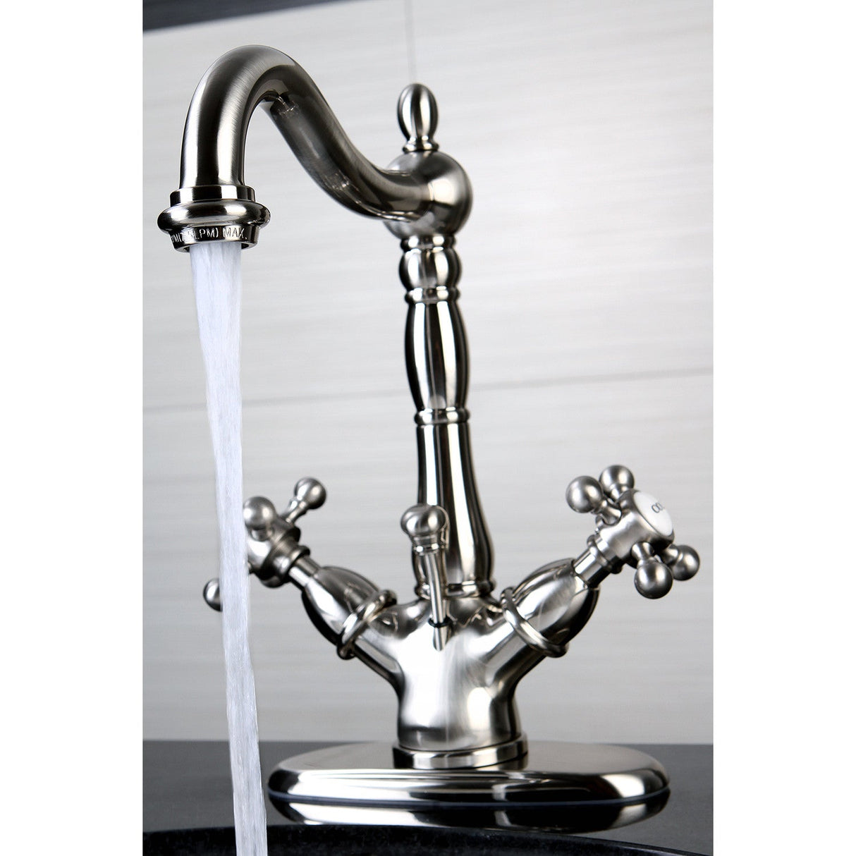 Vintage KS1438BX Two-Handle 1-or-3 Hole Deck Mount Bathroom Faucet with Brass Pop-Up, Brushed Nickel