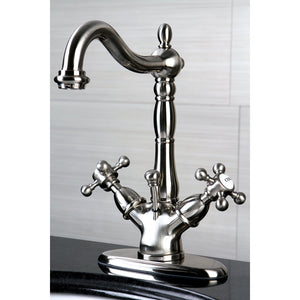 Vintage KS1438BX Two-Handle 1-or-3 Hole Deck Mount Bathroom Faucet with Brass Pop-Up, Brushed Nickel