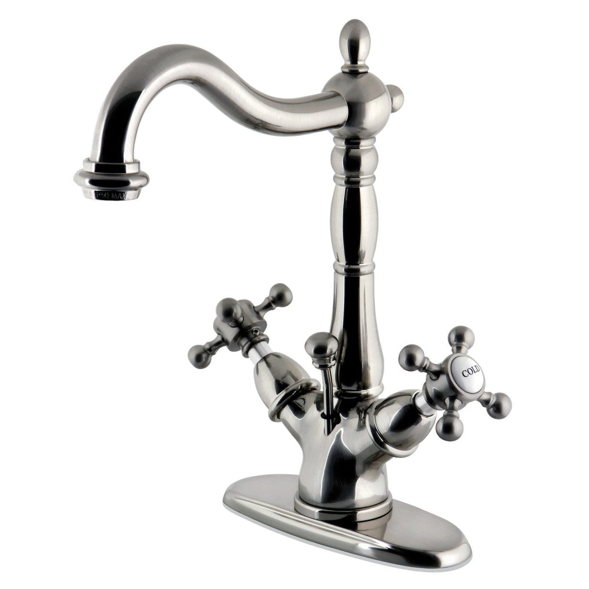 Vintage KS1438BX Two-Handle 1-or-3 Hole Deck Mount Bathroom Faucet with Brass Pop-Up, Brushed Nickel
