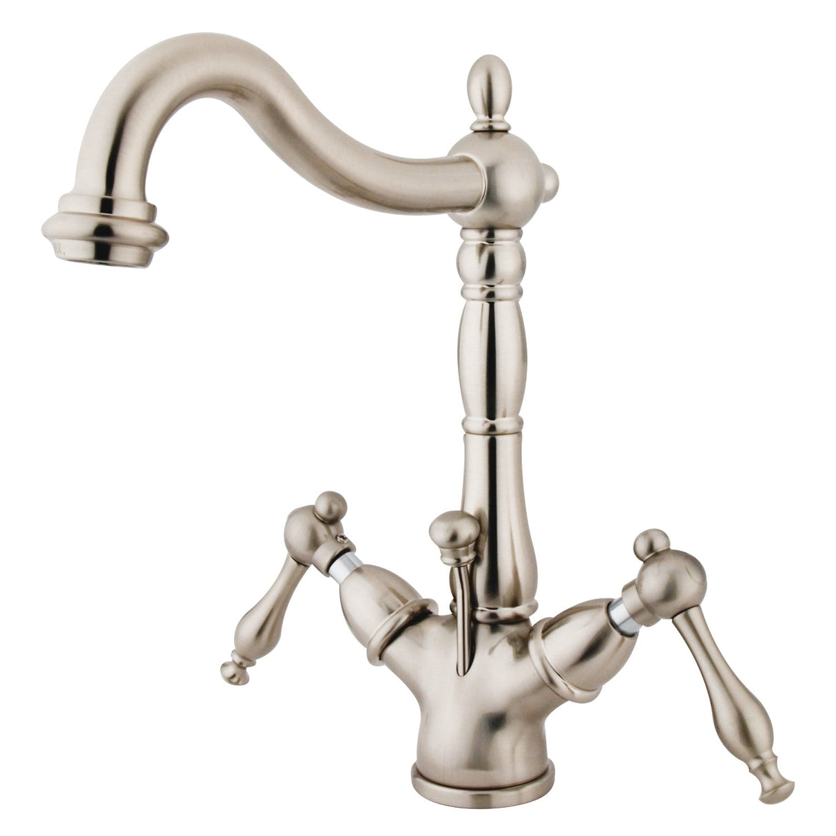 Naples KS1438NL Two-Handle 1-or-3 Hole Deck Mount Bathroom Faucet with Brass Pop-Up, Brushed Nickel