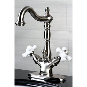Heritage KS1438PX Two-Handle 1-or-3 Hole Deck Mount Bathroom Faucet with Brass Pop-Up, Brushed Nickel