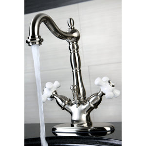 Heritage KS1438PX Two-Handle 1-or-3 Hole Deck Mount Bathroom Faucet with Brass Pop-Up, Brushed Nickel