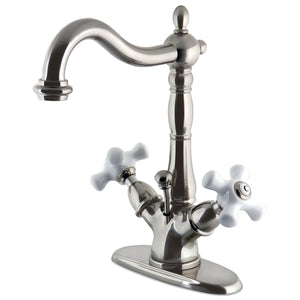 Heritage KS1438PX Two-Handle 1-or-3 Hole Deck Mount Bathroom Faucet with Brass Pop-Up, Brushed Nickel