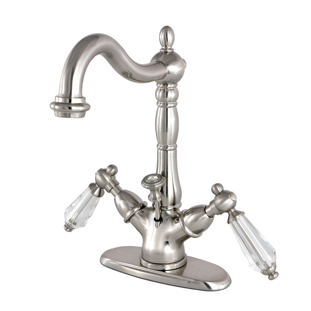Wilshire KS1438WLL Two-Handle 1-or-3 Hole Deck Mount Bathroom Faucet with Brass Pop-Up, Brushed Nickel