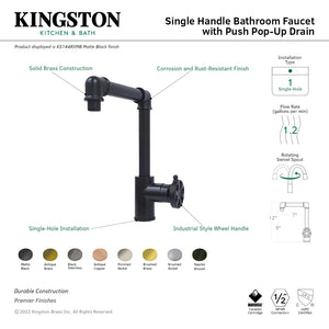 Belknap KS144RXBB Single-Handle 1-Hole Deck Mount Bathroom Faucet with Push Pop-Up, Brushed Brass