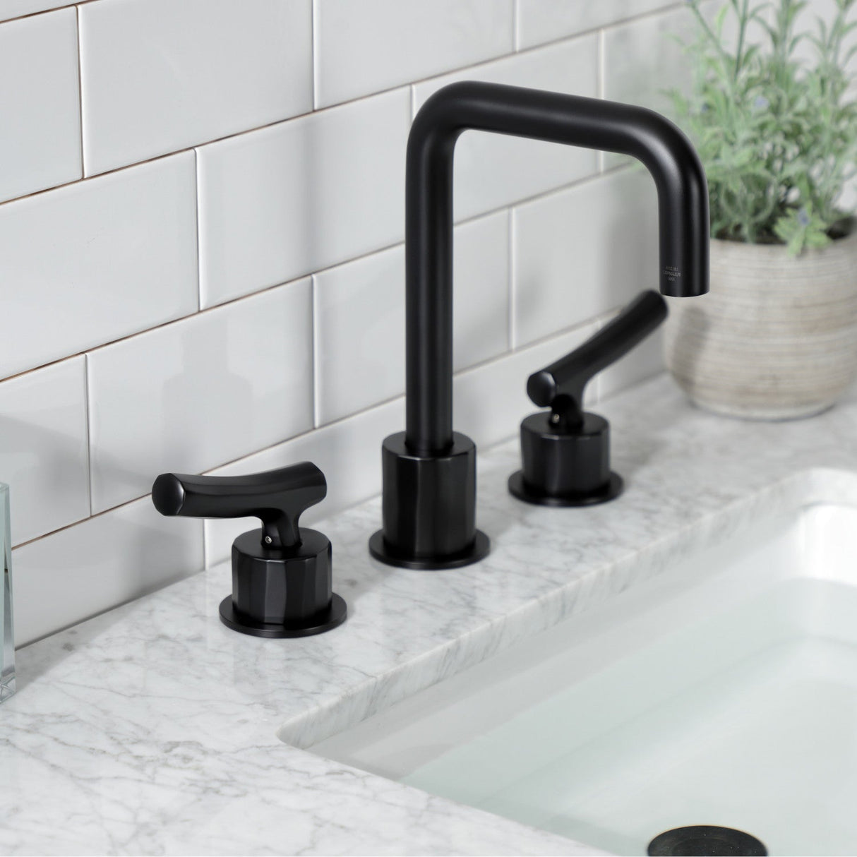 Hallerbos KS1450TKL Two-Handle 3-Hole Deck Mount Widespread Bathroom Faucet with Push Pop-Up, Matte Black