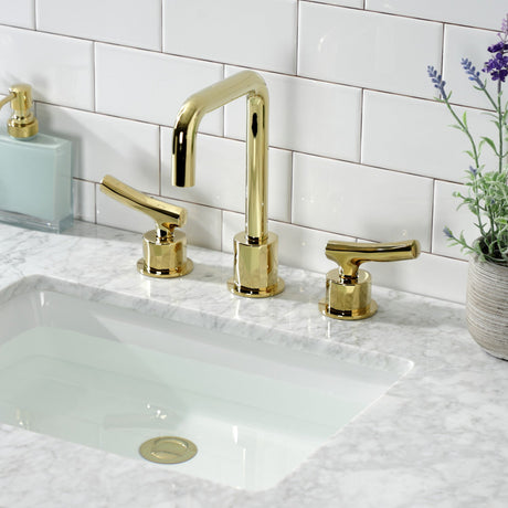 Hallerbos KS1452TKL Two-Handle 3-Hole Deck Mount Widespread Bathroom Faucet with Push Pop-Up, Polished Brass