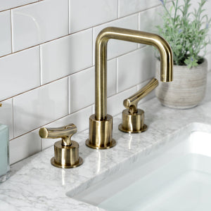Hallerbos KS1453TKL Two-Handle 3-Hole Deck Mount Widespread Bathroom Faucet with Push Pop-Up, Antique Brass