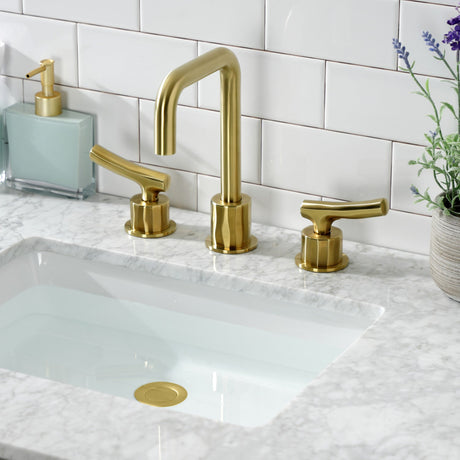 Hallerbos KS1457TKL Two-Handle 3-Hole Deck Mount Widespread Bathroom Faucet with Push Pop-Up, Brushed Brass