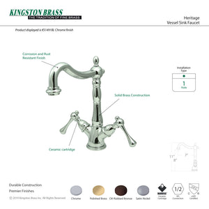 Heritage KS1491BL Two-Handle 1-or-3 Hole Deck Mount Vessel Faucet, Polished Chrome