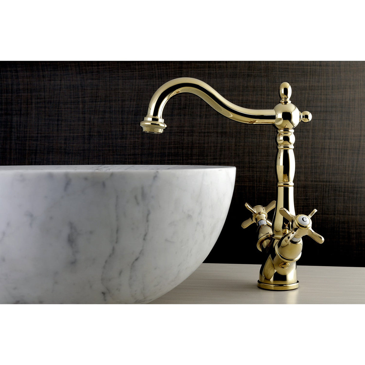 Essex KS1492BEX Two-Handle 1-or-3 Hole Deck Mount Vessel Faucet, Polished Brass