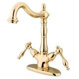 Heritage KS1492NL Two-Handle 1-or-3 Hole Deck Mount Vessel Faucet, Polished Brass