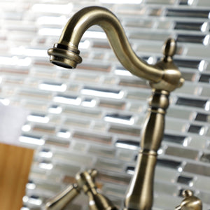 Heritage KS1493AL Two-Handle 1-or-3 Hole Deck Mount Vessel Faucet, Antique Brass