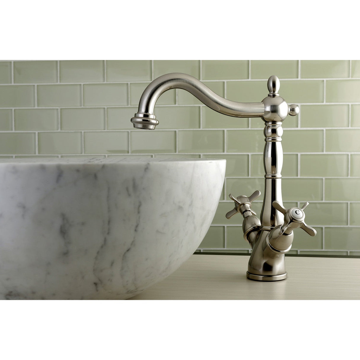 Essex KS1498BEX Two-Handle 1-or-3 Hole Deck Mount Vessel Faucet, Brushed Nickel