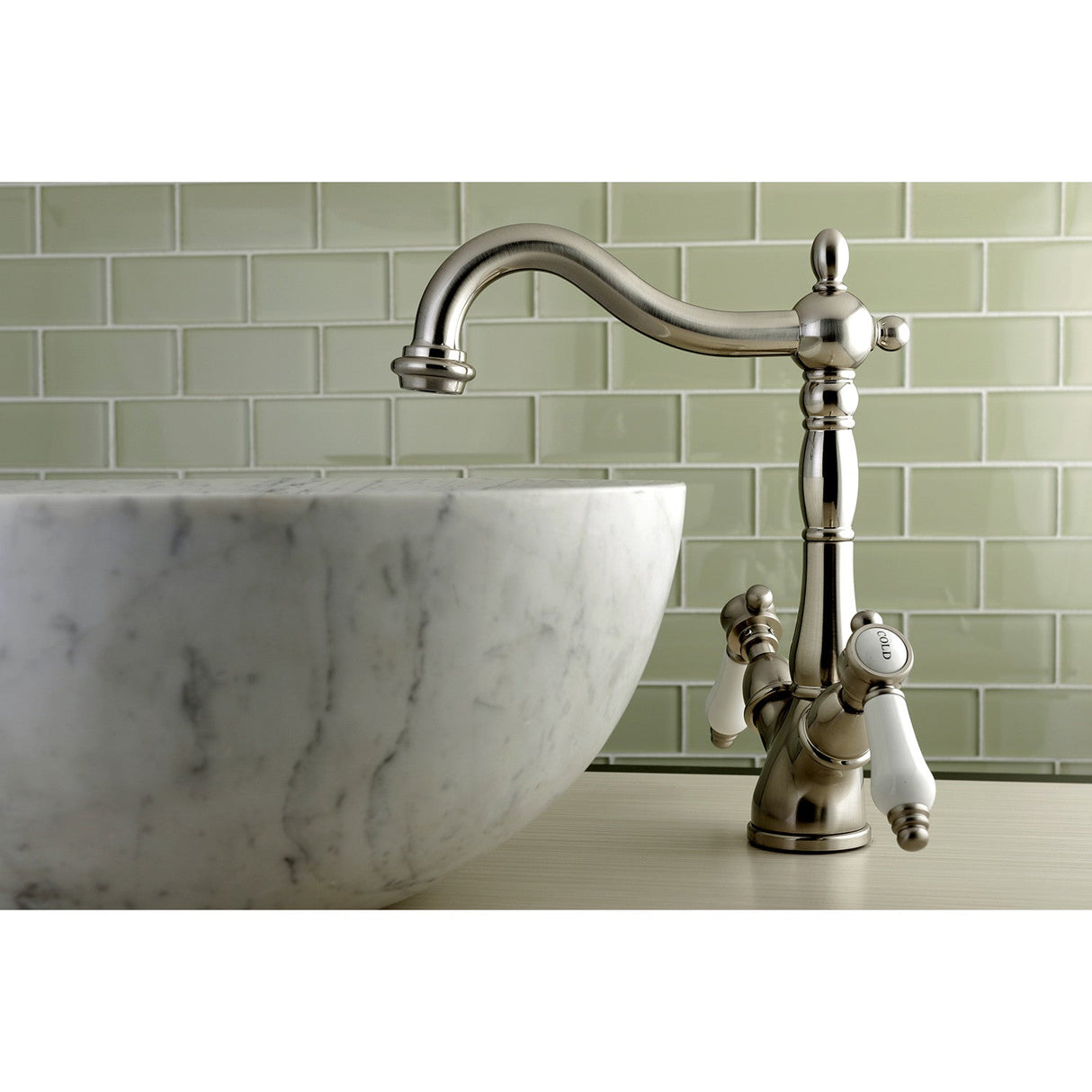 Bel-Air KS1498BPL Two-Handle 1-or-3 Hole Deck Mount Vessel Faucet, Brushed Nickel