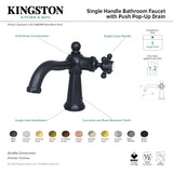 Nautical KS154BXMB Single-Handle 1-Hole Deck Mount Bathroom Faucet with Push Pop-Up, Matte Black