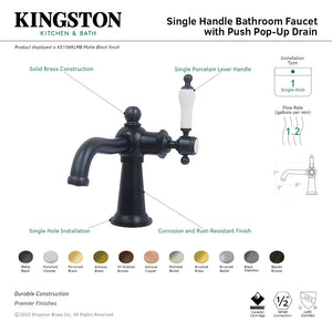 Nautical KS154KLMB Single-Handle 1-Hole Deck Mount Bathroom Faucet with Push Pop-Up, Matte Black
