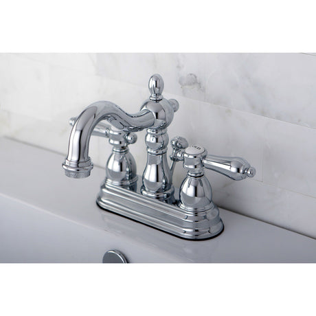 KS1601BAL Two-Handle 3-Hole Deck Mount 4" Centerset Bathroom Faucet with Brass Pop-Up, Polished Chrome