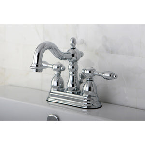 Tudor KS1601TAL Two-Handle 3-Hole Deck Mount 4" Centerset Bathroom Faucet with Brass Pop-Up, Polished Chrome
