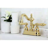 Heritage KS1602AL Two-Handle 3-Hole Deck Mount 4" Centerset Bathroom Faucet with Brass Pop-Up, Polished Brass