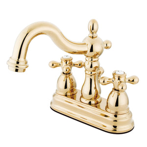 Heritage KS1602AX Two-Handle 3-Hole Deck Mount 4" Centerset Bathroom Faucet with Brass Pop-Up, Polished Brass