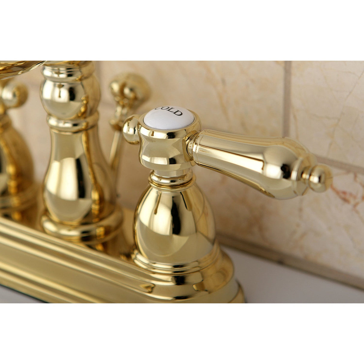 KS1602BAL Two-Handle 3-Hole Deck Mount 4" Centerset Bathroom Faucet with Brass Pop-Up, Polished Brass