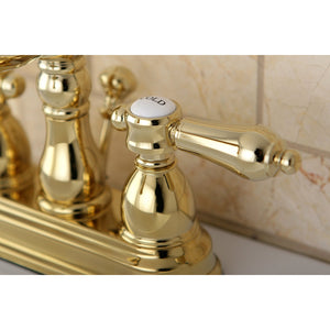 KS1602BAL Two-Handle 3-Hole Deck Mount 4" Centerset Bathroom Faucet with Brass Pop-Up, Polished Brass