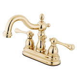 Heritage KS1602BL Two-Handle 3-Hole Deck Mount 4" Centerset Bathroom Faucet with Brass Pop-Up, Polished Brass