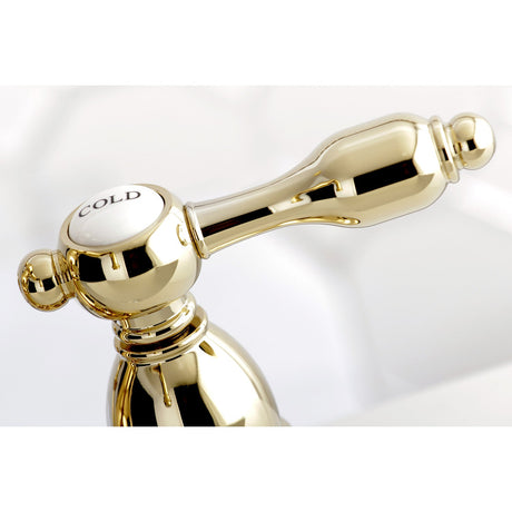 Tudor KS1602TAL Two-Handle 3-Hole Deck Mount 4" Centerset Bathroom Faucet with Brass Pop-Up, Polished Brass